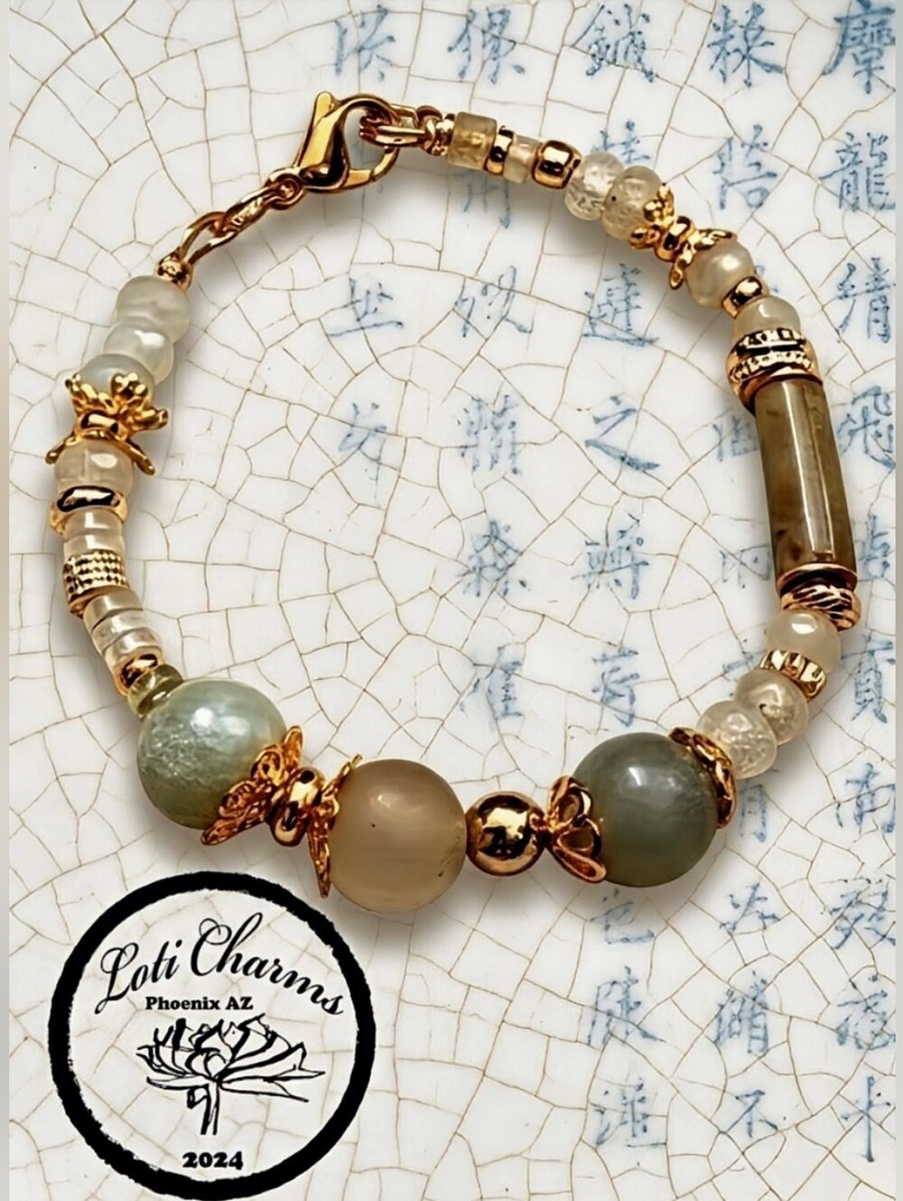 Exquisite Light Green Jade In Artisan Handmade 18K Gold Plated Bracelet